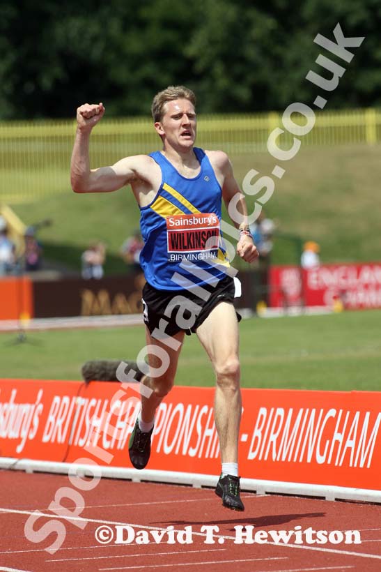 James Wilkinson winning the 3000 metres steeplechase at the Sainsbury's British Championships, Birmingham.